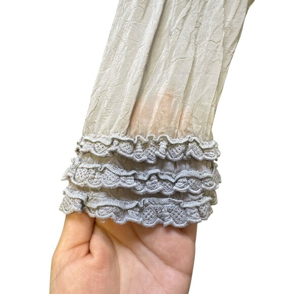 Johnny Was Gray Button-Down Tunic Blouse w/Ruffled Cuffs & Textured Detail - Picture 7 of 9